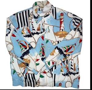Vintage Alfred Dunner Jacket Womens 16 Nautical Sailing Lighthouse Zip